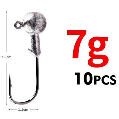 Round ball jig head hook, dark silver head with black hook, 7g (10 pcs)