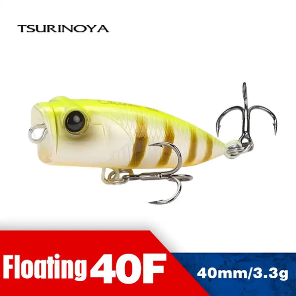 Tsurinoya CATCHER 40F topwater popper lure, chartreuse and white with metal treble hooks