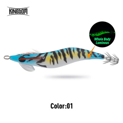 Kingdom Far squid jig lure, blue body with black tiger stripes and luminous body