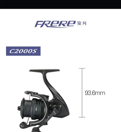 FRERE spinning reel for C2000S, side view with rotor and bail