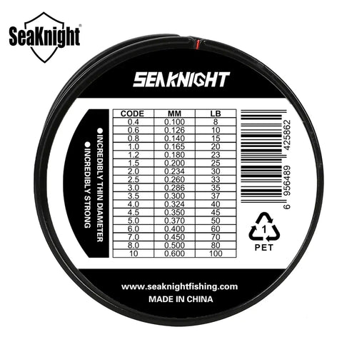 Spool back label with line diameter and LB test table for PE braided fishing line.