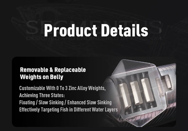 Kingdom jointed swimbait removable belly weight design, transparent weight chamber