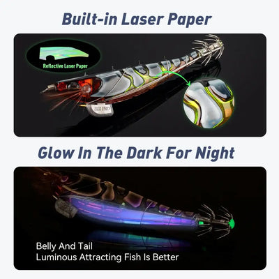 Sinking squid jig lure with silver body, colored accents, and wire tentacle hooks