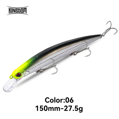Floating minnow fishing lure, green and silver body with black back, 150mm-27.5g