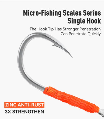 Micro fishing hook with orange anti-rust shank and zinc tip