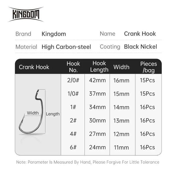 Crank hook chart with high carbon steel hooks and black nickel coating