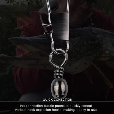 Stainless steel snap swivel fishing connector with rolling swivel and two snap rings