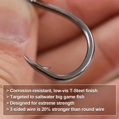Close-up of black live bait hook barb and curved wire