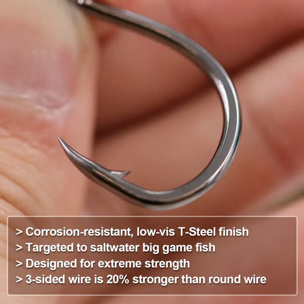 Close-up of black live bait hook barb and curved wire