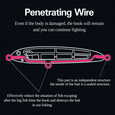 Penetrating wire and sealed structure diagram for a sinking pencil fishing lure