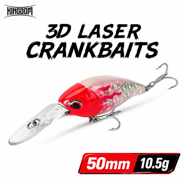 Red and silver floating minnow crankbait with clear lip and two treble hooks