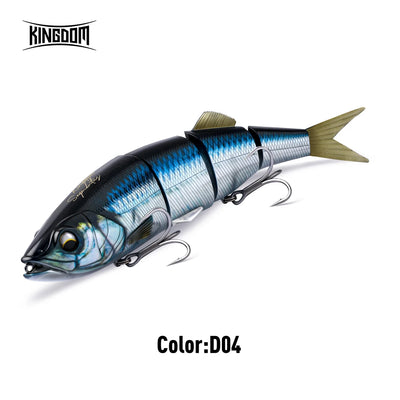 4-segment jointed hard body swimbait lure, blue silver with dark back