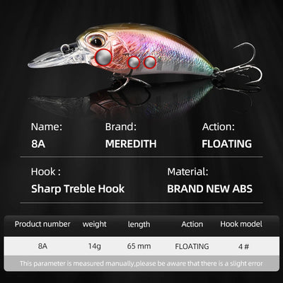 Iridescent silver-pink floating crankbait lure with three red-accented attachment rings