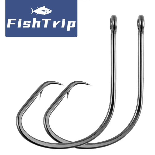 FishTrip inline circle fishing hooks, black curved shanks; two hooks shown