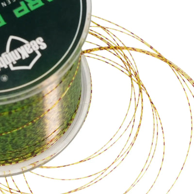 SeaKnight green speckled fishing line strands from spool, fine monofilament