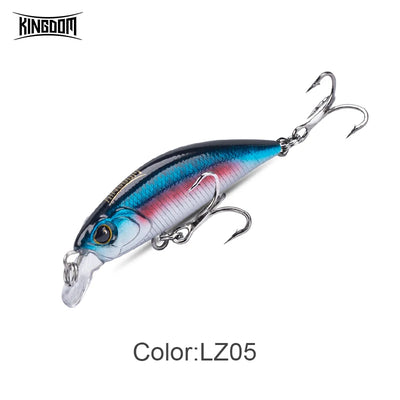 Blue-silver sinking minnow fishing lure with dark back, double treble hooks