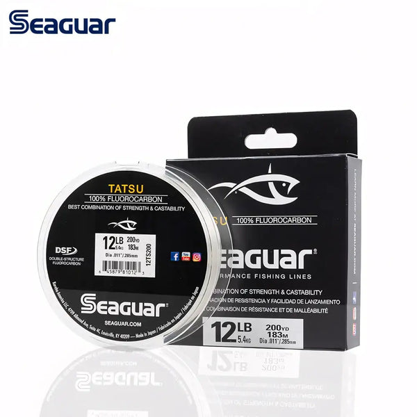 Seaguar Tatsu DSF fluorocarbon fishing line spool and 12 lb package