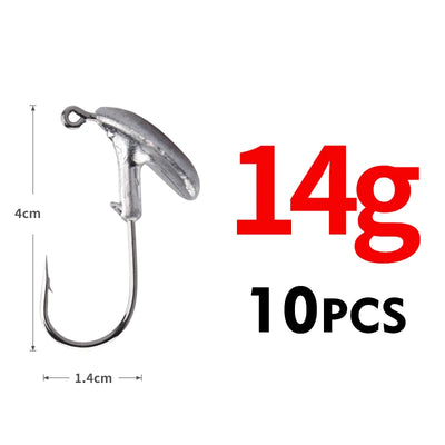 14g stand-up jig head fishing hooks, 10-pack, curved bottom hook