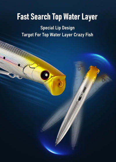 Close-up floating minnow lure head with yellow bill, silver body, treble hooks