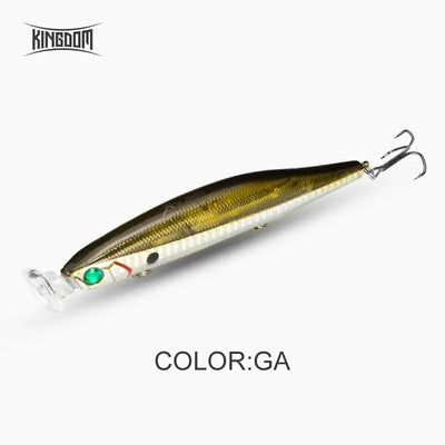 Floating pencil popper lure, green-gold finish with treble hook, single view