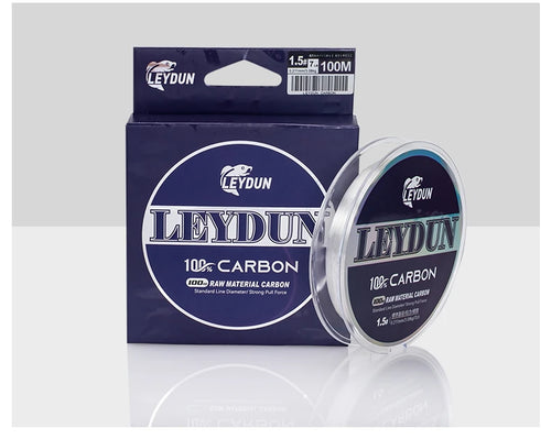Fluorocarbon leader line spool and retail box, blue 100% carbon packaging