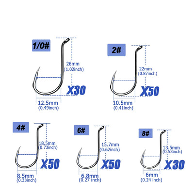 Offset Circle Hook Kit – High Carbon Steel | Mixed Sizes | 100–250pc | Bream Snapper