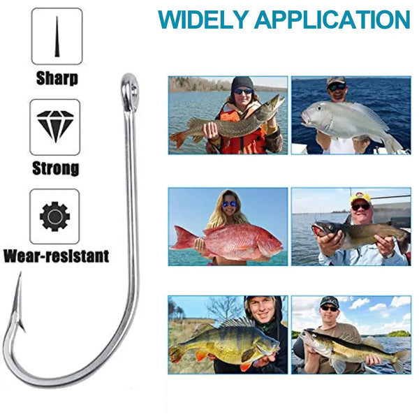 Saltwater J-hook fishing hook with sharp point, strong shank, and anti-wear design