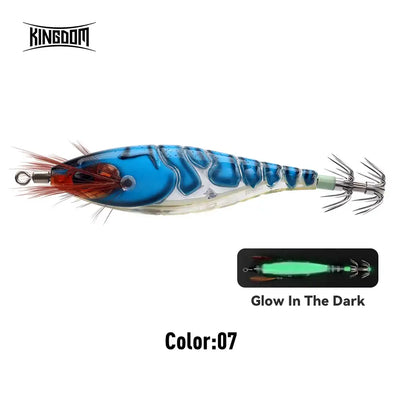 Artificial squid jig lure, color 07, blue body with green glowing tail