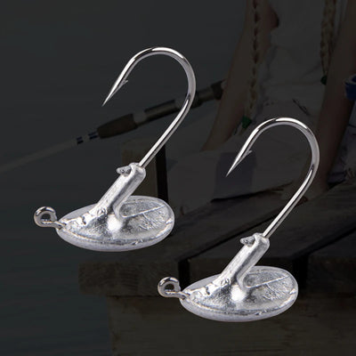 Fishing jig head hooks, silver metal, two hooks with barbed points