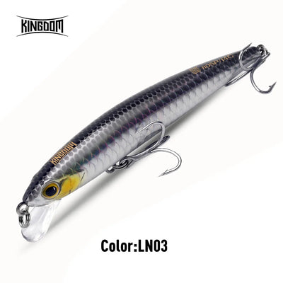 Minnow lure in gray-purple scales with yellow eye and treble hooks, Color: LN03