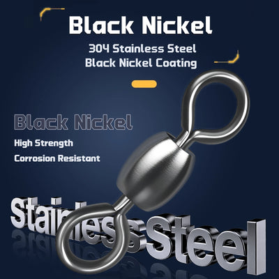9KM DWLIFE Crane Barrel Swivel – Black Nickel SUS304 | Size #10 to #1 | 13–44kg | 50–200pc