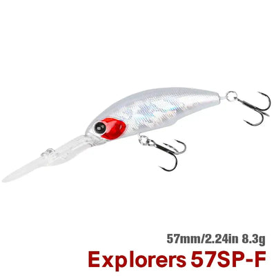 EXPLORERS suspending minnow lure, 57mm; silver body with red face and treble hooks
