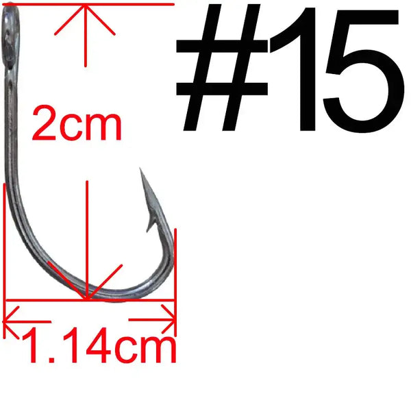 Crank fishing hook #15, barbed single hook; 2cm length, 1.14cm gap