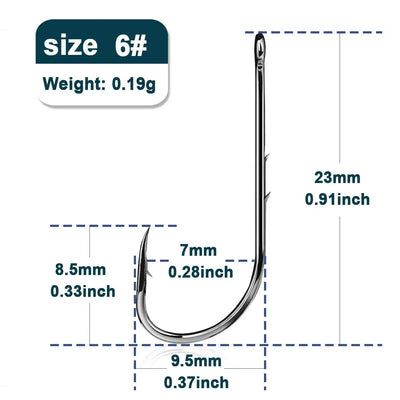 Size 6 baitholder hook diagram with weight and hook dimensions