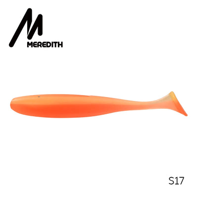 Orange silicone fishing lure with split tail, T-tail swimbait wobbler