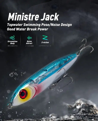 Leydun Ministre Jack sinking pencil lure in translucent blue silver with red yellow eye detail 80mm 14g z-action weighted transfer