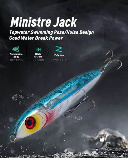 Leydun Ministre Jack sinking pencil lure in translucent blue silver with red yellow eye detail 80mm 14g z-action weighted transfer