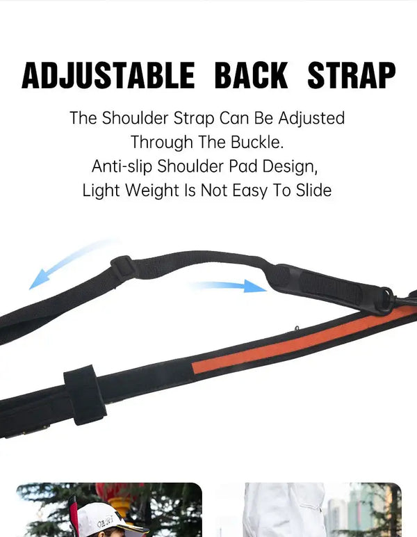 Adjustable back strap set with buckle and anti-slip shoulder pad for rod protection