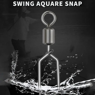 Fishing rolling swivel snap connector with metal barrel and top loop ring, dark silver