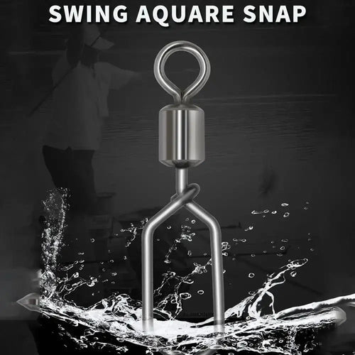 Fishing rolling swivel snap connector with metal barrel and top loop ring, dark silver