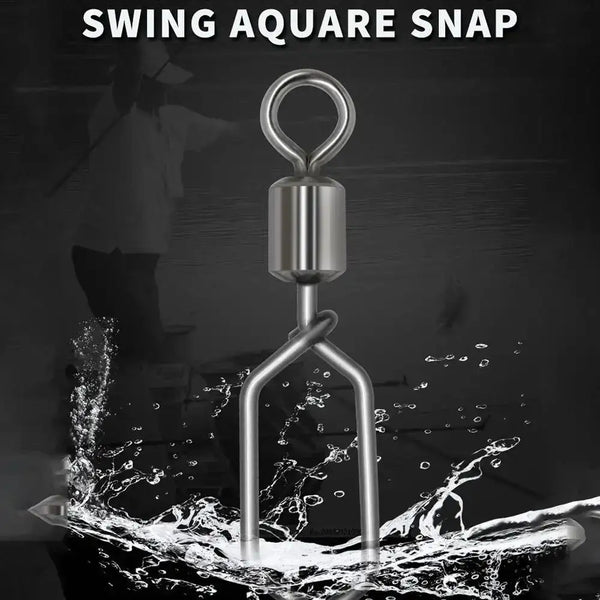 Fishing rolling swivel snap connector with metal barrel and top loop ring, dark silver