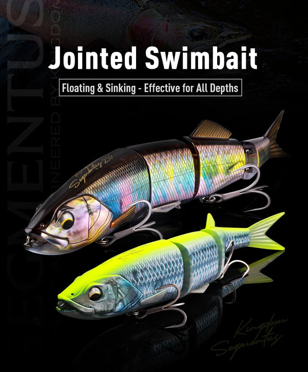 Kingdom jointed swimbait hard body lure in blue silver and chartreuse green colors