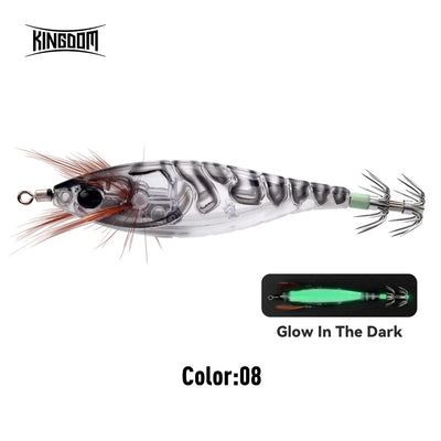 Artificial squid jig in silver-gray with green glow accents and hook arms