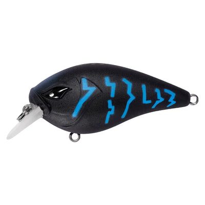 Dark blue-black crankbait lure with bright blue zigzag markings and minnow face
