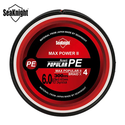 Spool with red and black PE label for 300m braided fishing line, Max Power II.