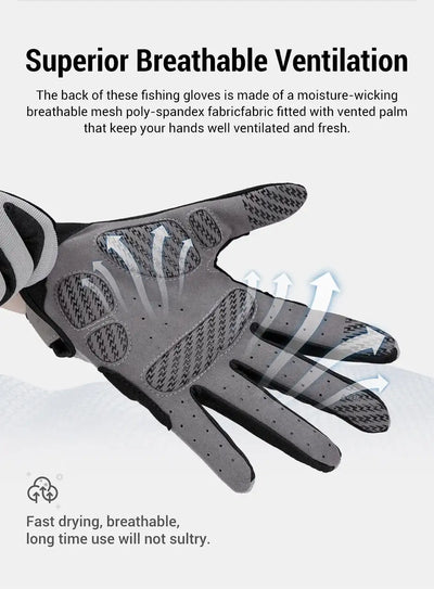 White fishing glove back with vented mesh panels for breathable airflow