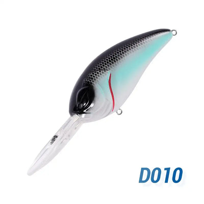 Black and silver deep-diving crankbait with teal tint, red accent stripe, and diving lip