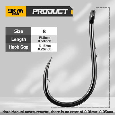 Barbed circle fishing hook in dark steel, size 8