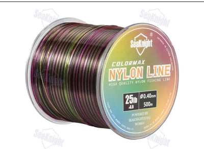 Colormax nylon fishing line spool with multicolor striped monofilament.