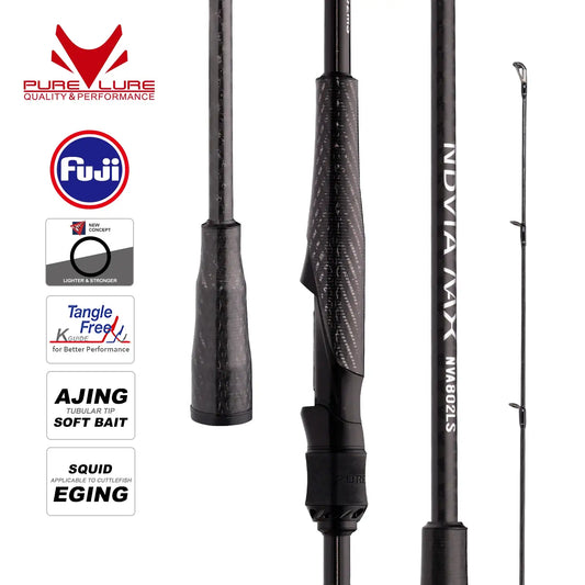 Black tubular tip ajing/eging fishing rod with reel seat and guide line
